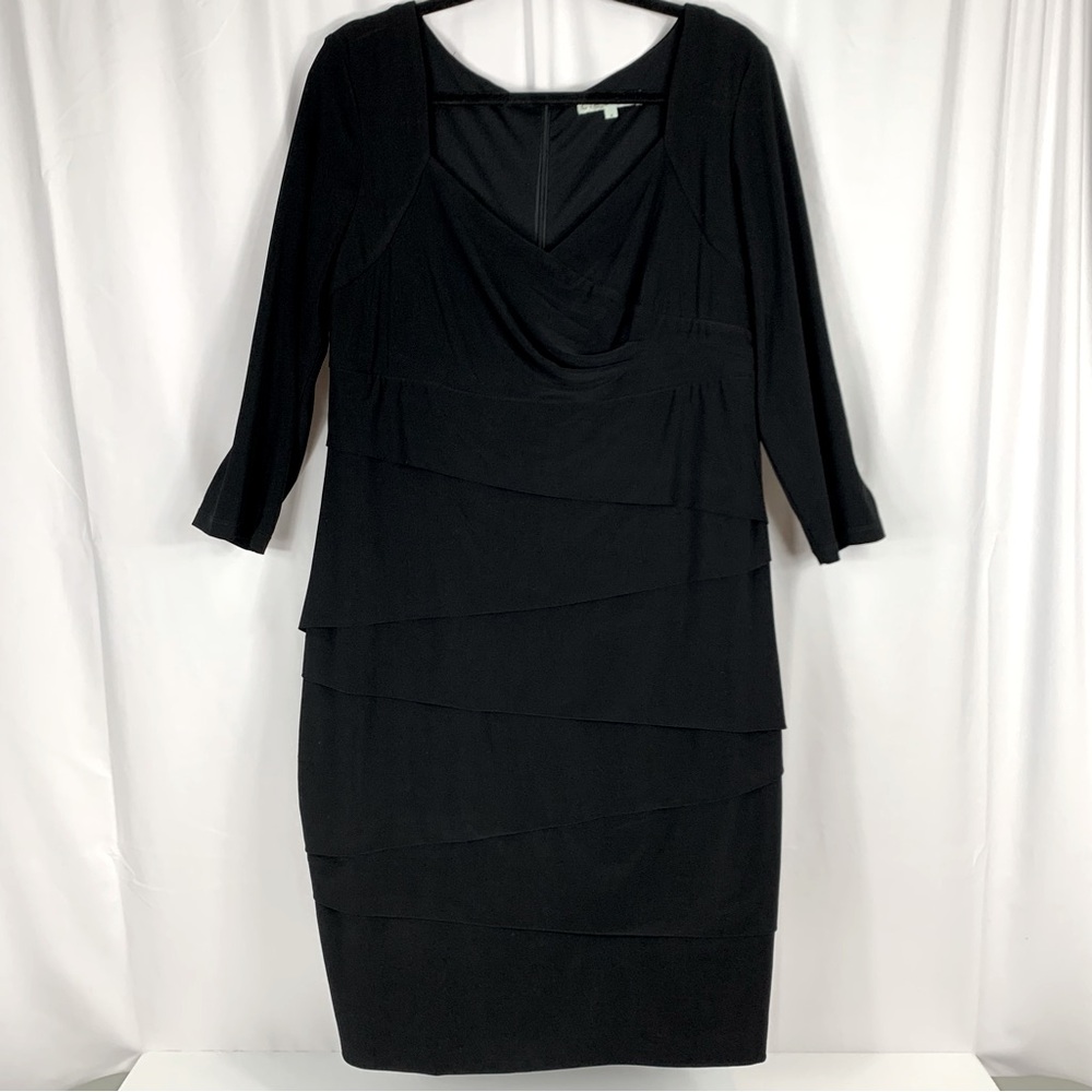 Cleo Petite Layered Black Dress 3/4 Sleeve Lined Zipper Back Women’s Size 18